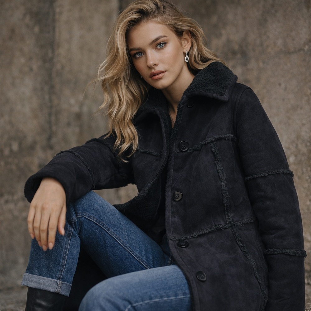 Gallery Woman Black Faux Suede Coat - Size 1X